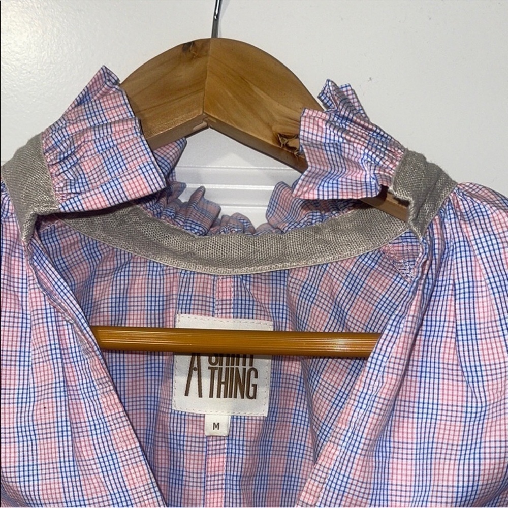 A SHIRT THING Penelope Pink Check blouse top medium - Picture 6 of 16